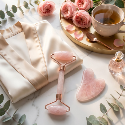 Coffret Rituel Visage | Face Roller & Gua Sha en Quartz Rose