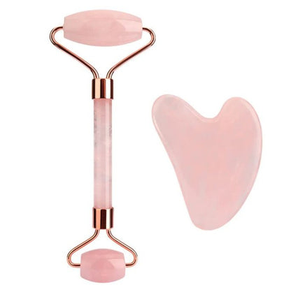 Face Roller & Gua Sha – Rose Quartz Facial Roller | Soin Visage & Yeux