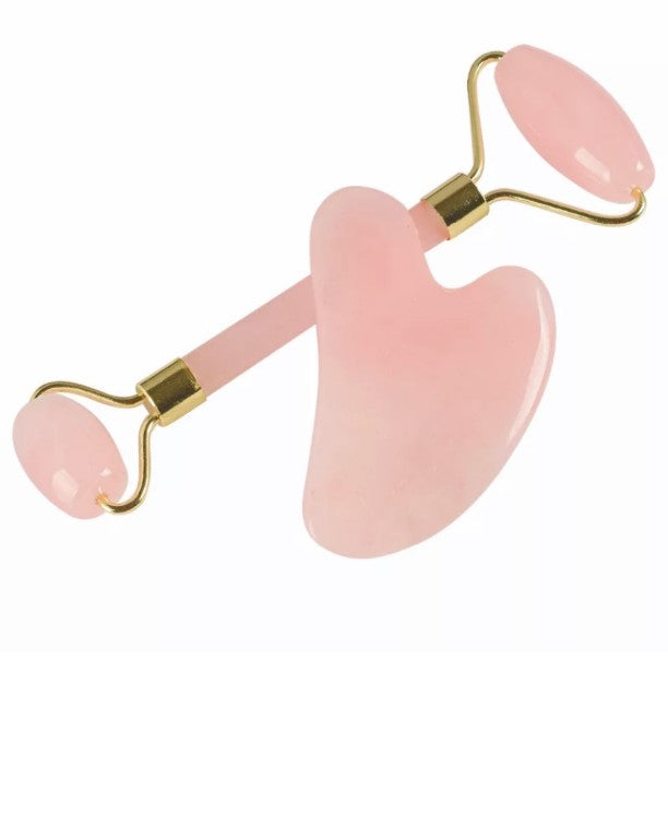 Face Roller & Gua Sha – Rose Quartz Facial Roller | Soin Visage & Yeux