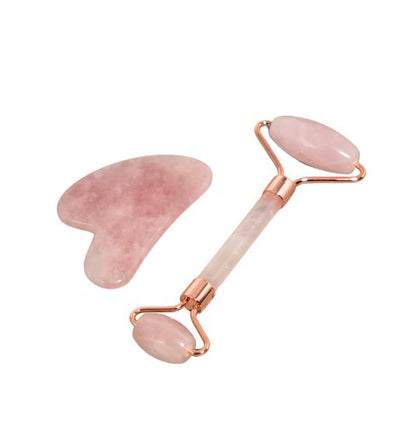 Face Roller & Gua Sha – Rose Quartz Facial Roller | Soin Visage & Yeux