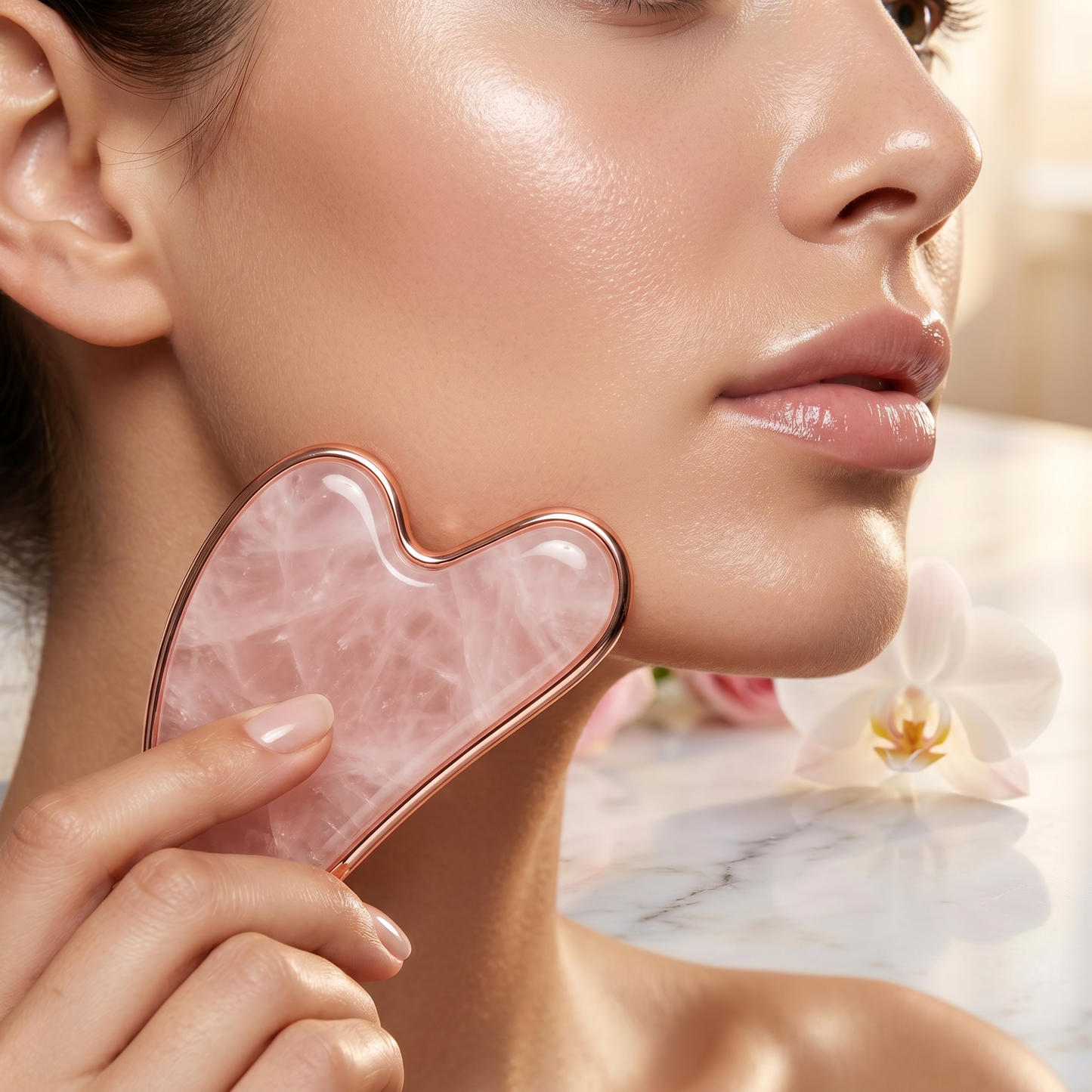 Coffret Rituel Visage | Face Roller & Gua Sha en Quartz Rose