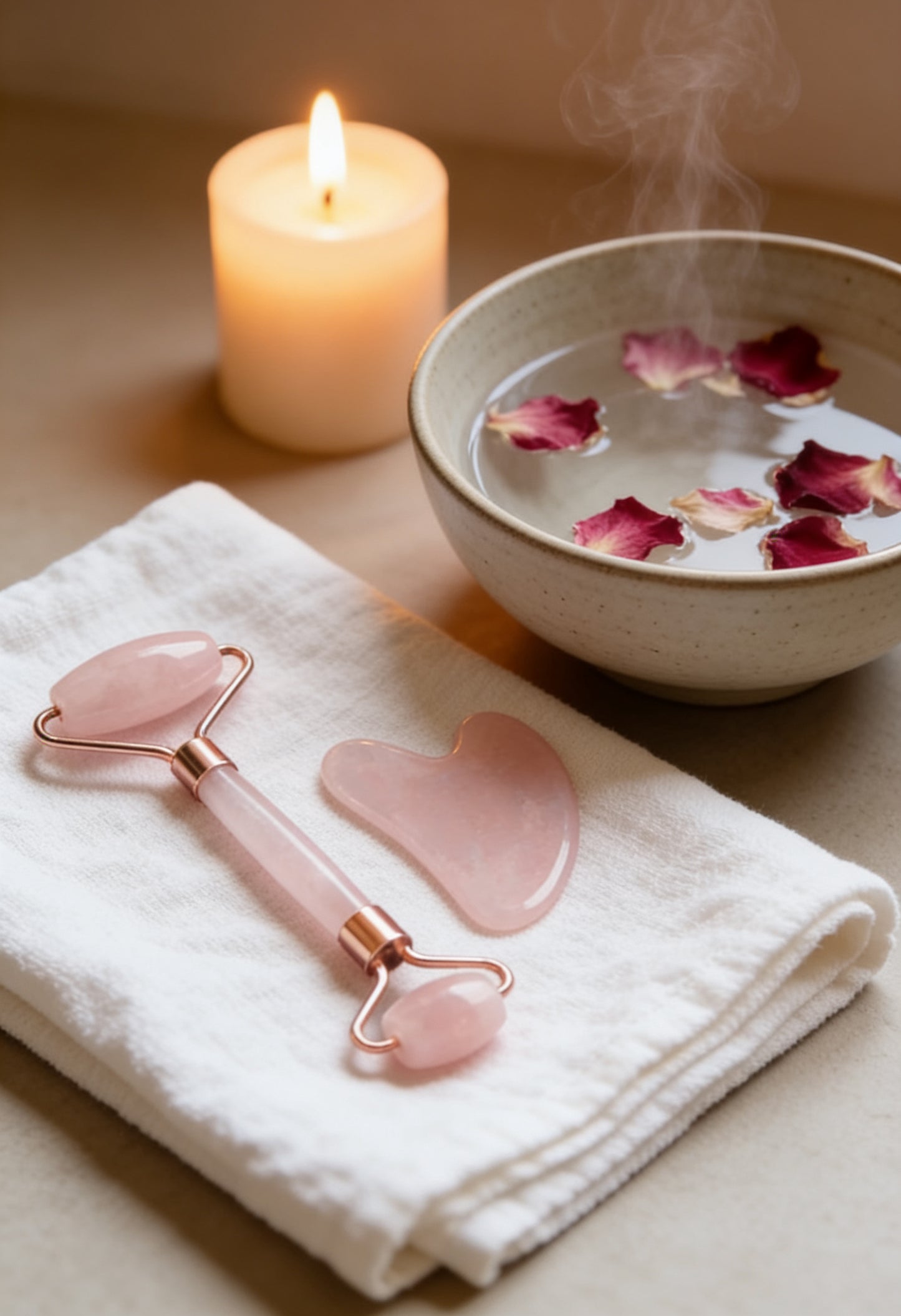 Coffret Rituel Visage | Face Roller & Gua Sha en Quartz Rose